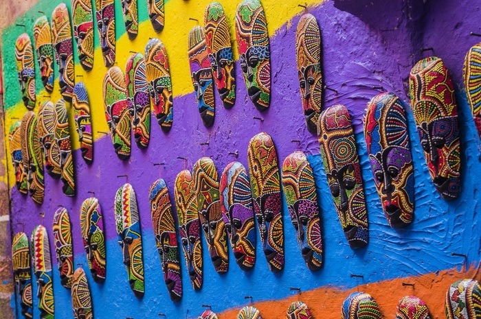 A picture of colorful tribal masks